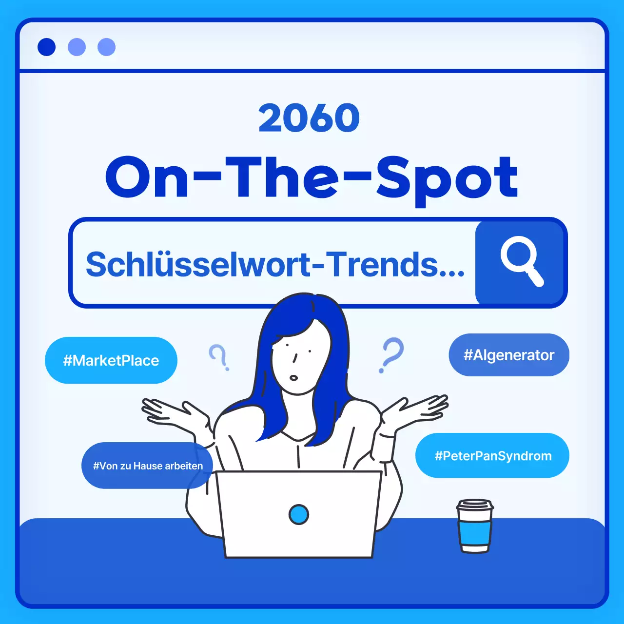 Entdecken Sie die aktuellen Suchbegriffe dieses Jahres in Form einer blau-weißen Internet-Suchleiste