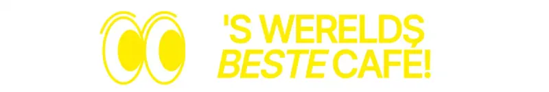 Eenvoudige stuiterende oogillustratie in geel gecombineerd met een tekstzin voor een stijlcafé