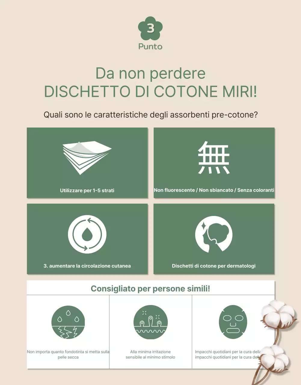 Simpatici assorbenti in cotone biologico nei toni del verde e del beige