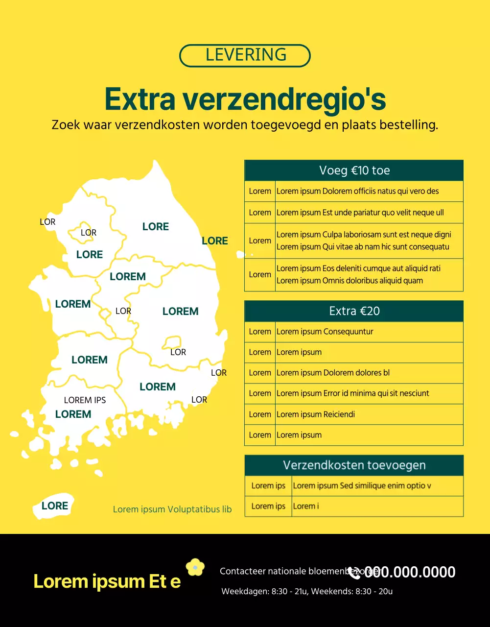 Introductie van de klassieke bloemenbezorgservice in groen en geel