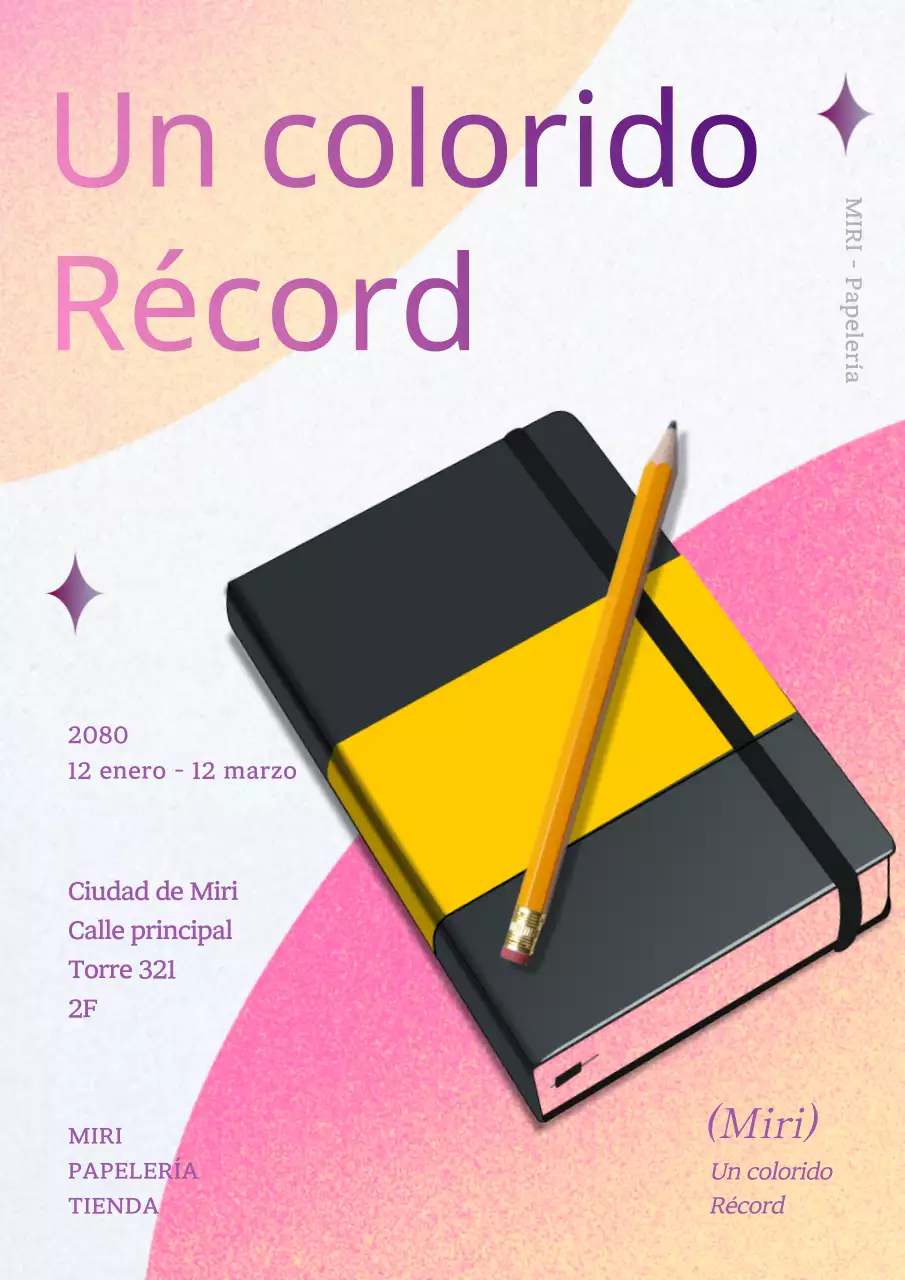 Guía de papelería con ilustraciones en degradado púrpura-rosa