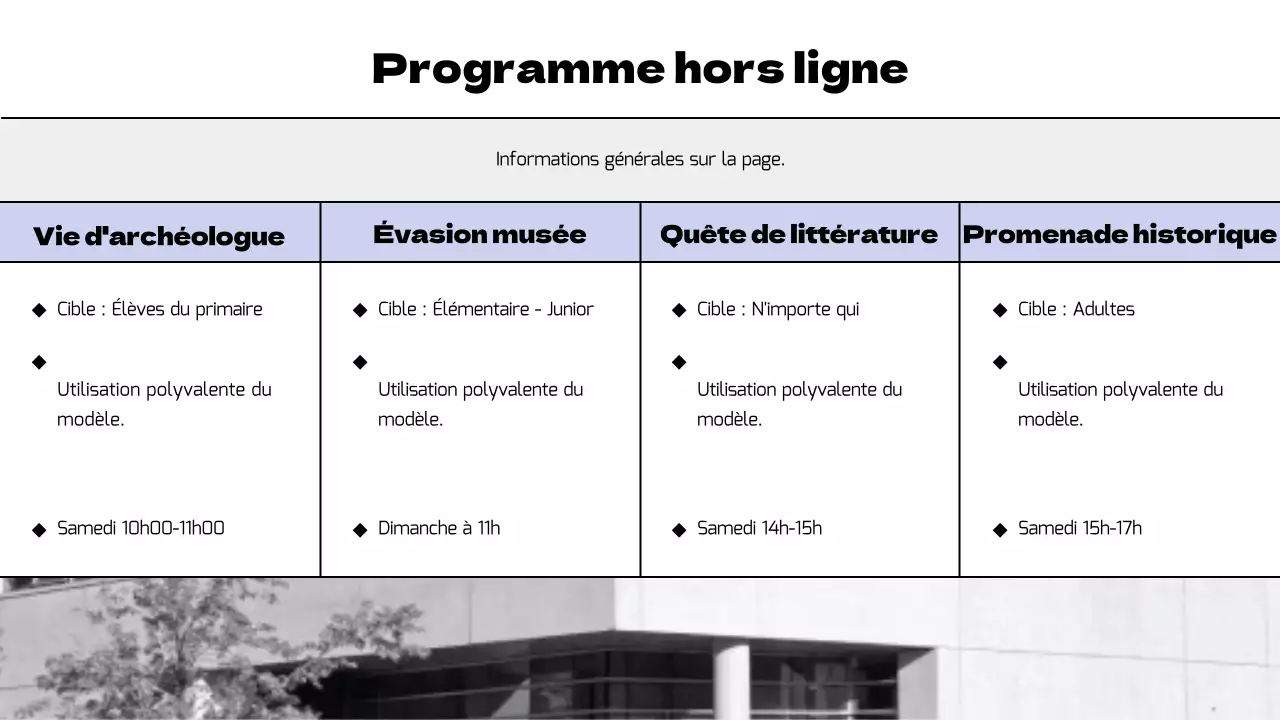 Planifier le programme d'un musée moderne en noir et violet