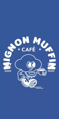 Logo d'un mignon petit gâteau rond en bleu et blanc pour les produits de cafés.