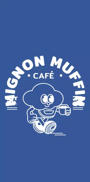 Logo d'un mignon petit gâteau rond en bleu et blanc pour les produits de cafés.