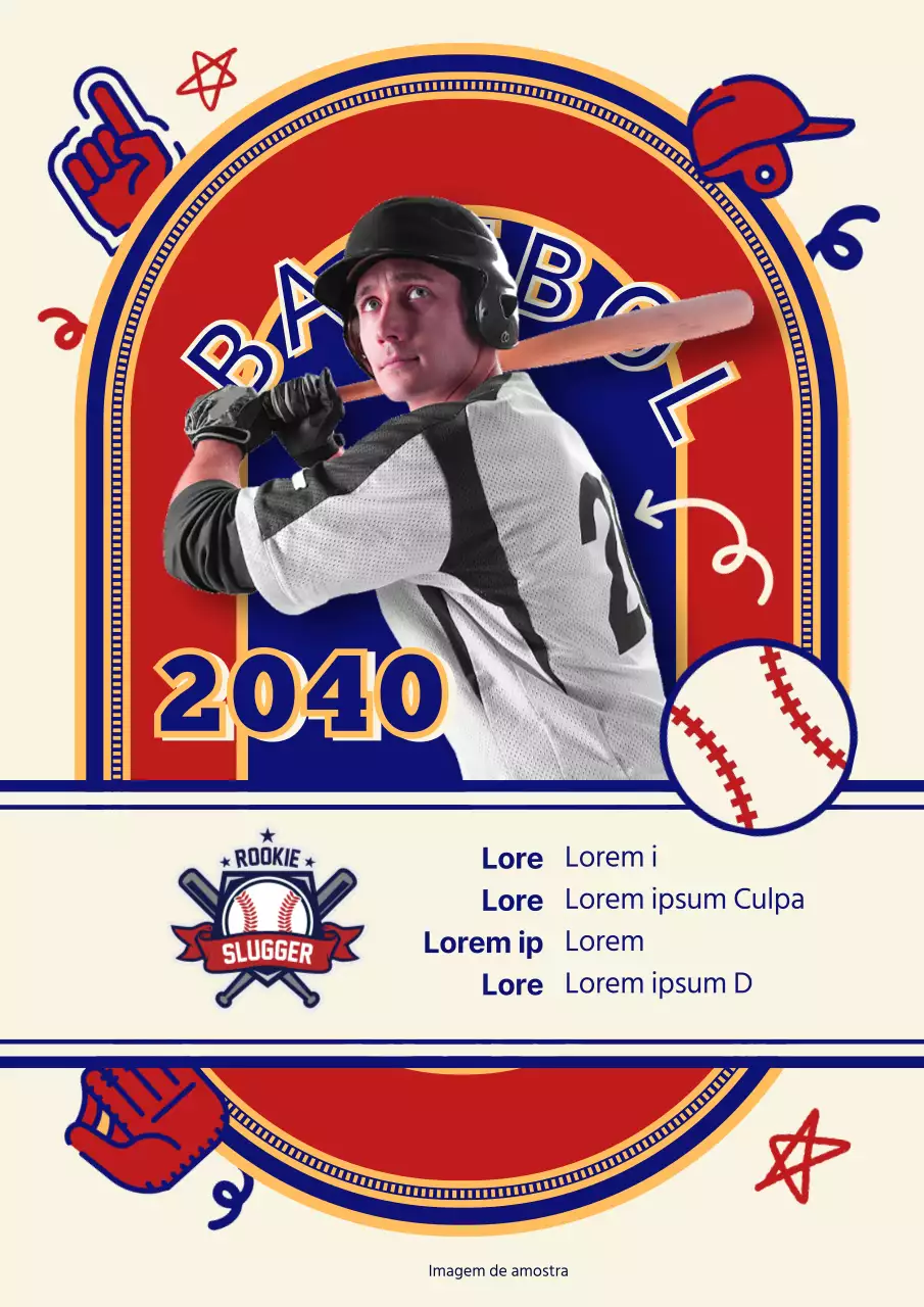 Apresentações de jogadores de basebol vermelhos e azuis em estilo retro
