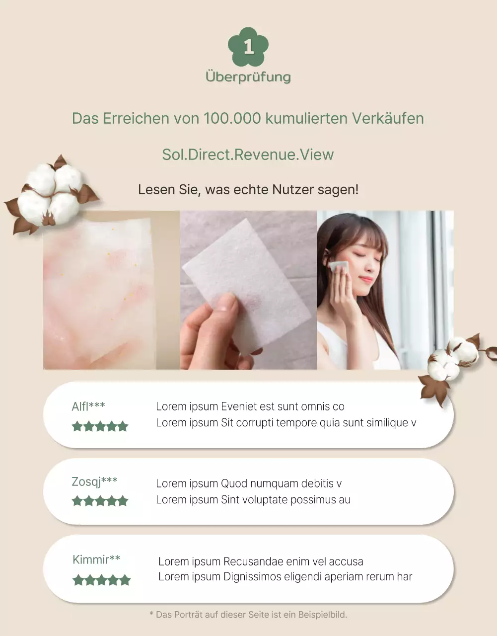 Niedliche Bio-Baumwollpads in Grün- und Beigetönen