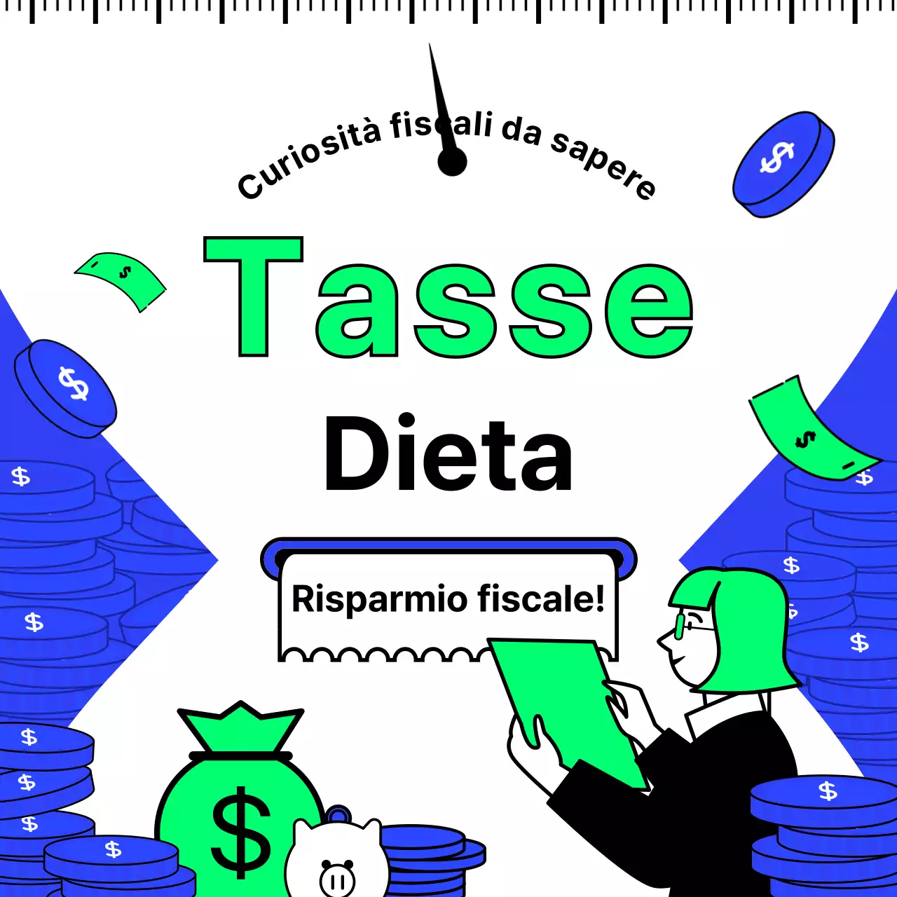 Risparmio fiscale in blu e chartreuse con illustrazioni semplici, pulite e stimolanti Nozioni di base di tecnica fiscale