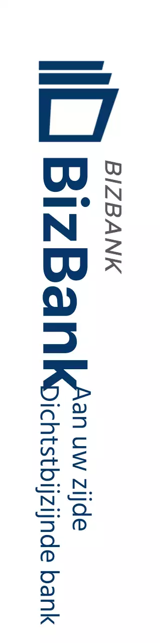 Een bank promoten met een eenvoudig logo en tekst in marineblauw.