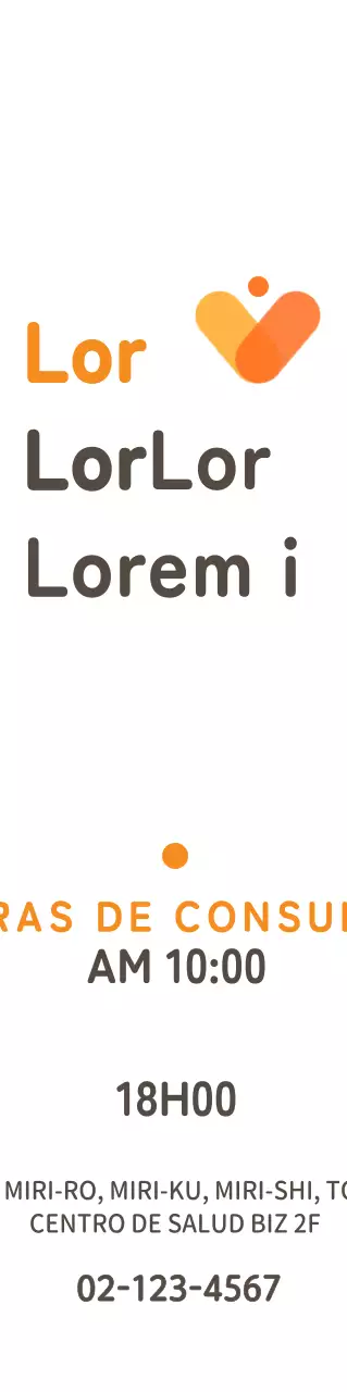 Cartel de centro de apoyo sanitario con un logotipo sencillo e información en naranja y marrón oscuro.