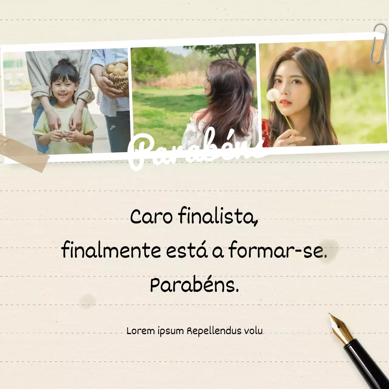 Celebre a formatura com um conceito sentimental escrito à mão numa moldura de três cores
