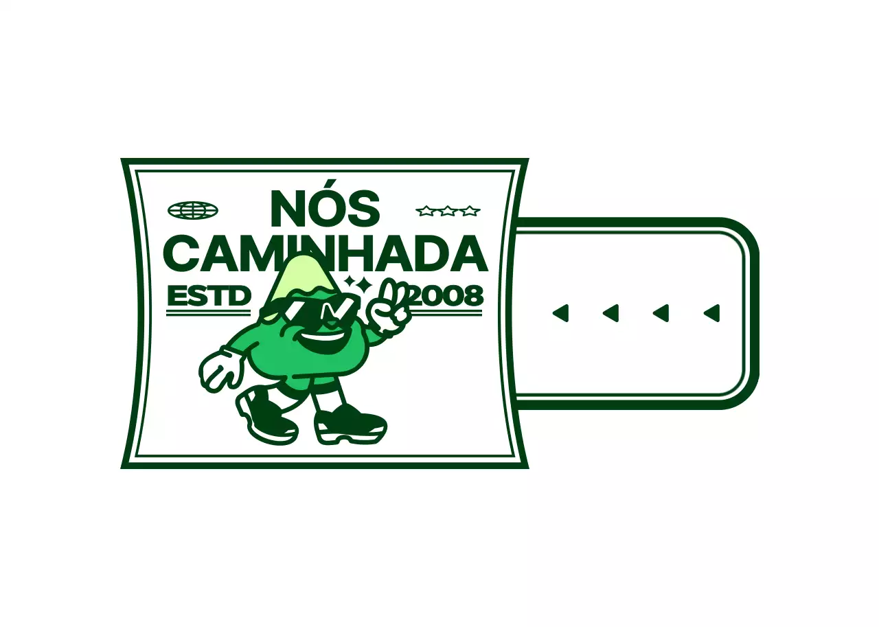 Presente de clube ao estilo de logótipo com uma personagem de montanha gira e moderna em verde e branco.