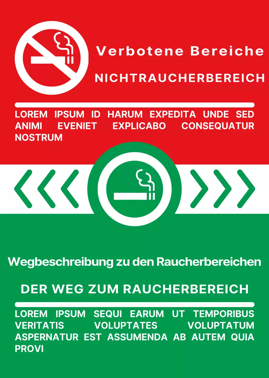 Einfache, saubere Zigaretten-Symbol und Text-Kombination in grün und rot Layout-Stil Wegbeschreibung
