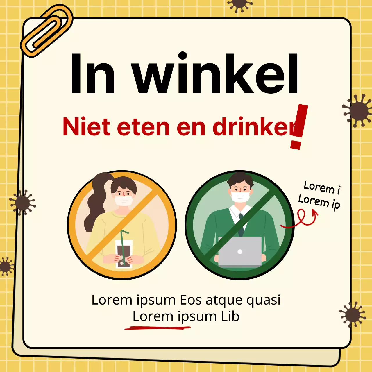 Illustratie met gele achtergrond Corona café sociale afstand gids