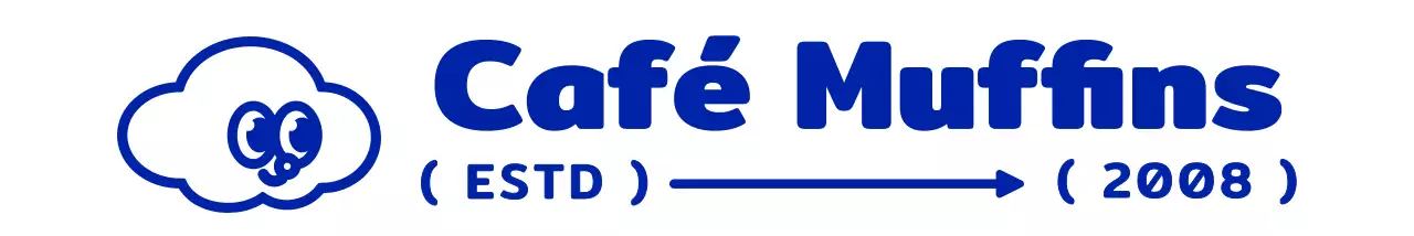 Illustration simple et mignonne d'un cupcake en bleu marine avec un logo emblématique de type café.