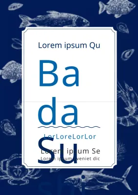 Werbung für ein Sushi-Restaurant mit blauen Meeresfrüchte-Illustrationen