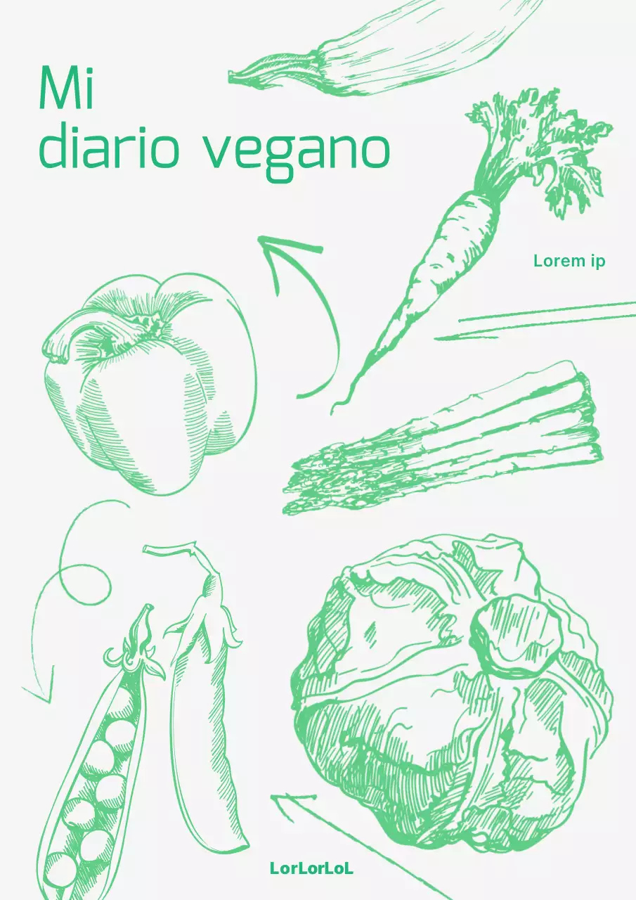 Garabatos verdes dibujados a mano diario vegano natural