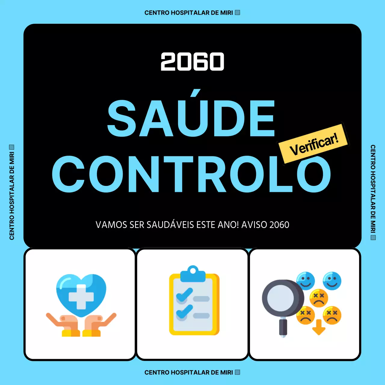 Ícone 3D simples, azul claro e preto, para ver quem precisa de um exame de saúde