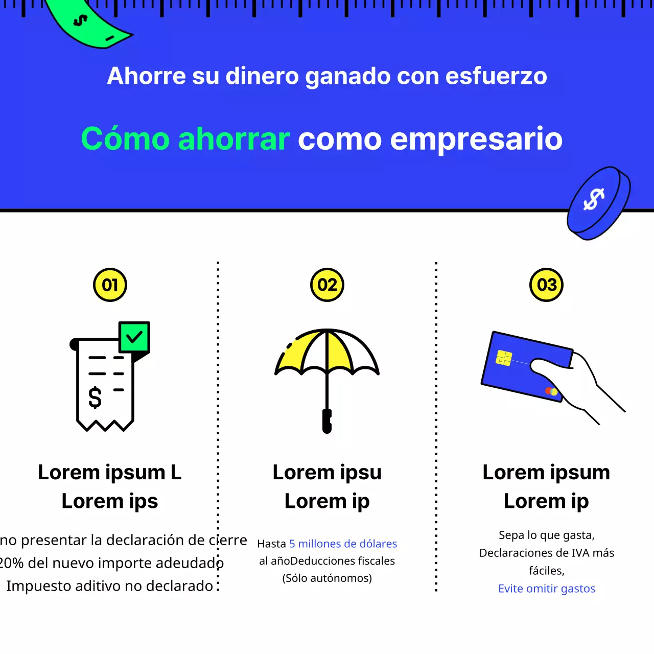 Ahorro fiscal en azul y chartreuse con ilustraciones sencillas, limpias e inspiradoras Conceptos básicos de Tax Tech