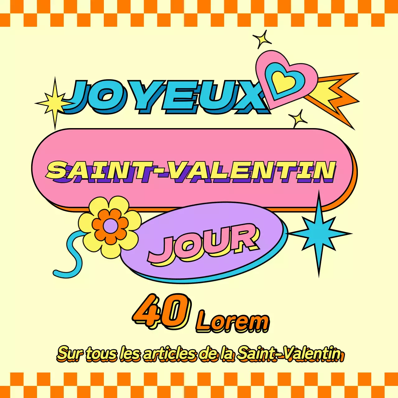 Événement de réduction pour la Saint-Valentin avec un concept mignon et kitsch dans une couleur orange vif