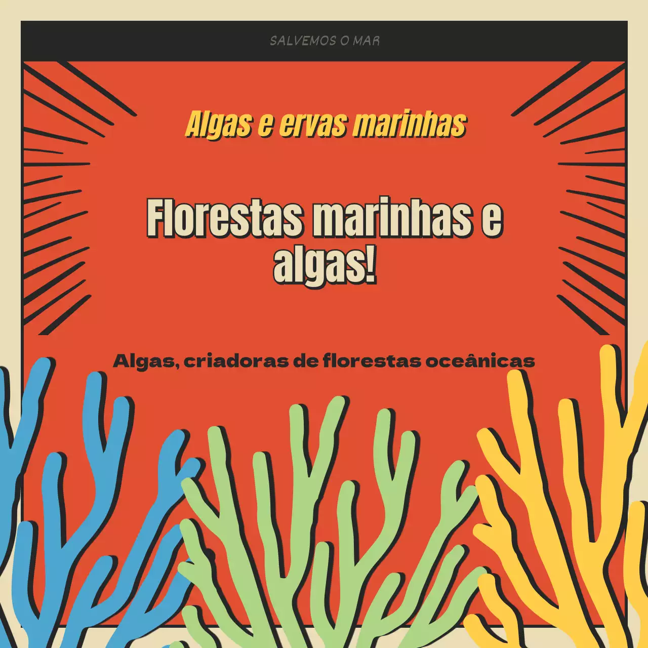 Conceito cartoon de floresta marinha e algas em vermelho e preto