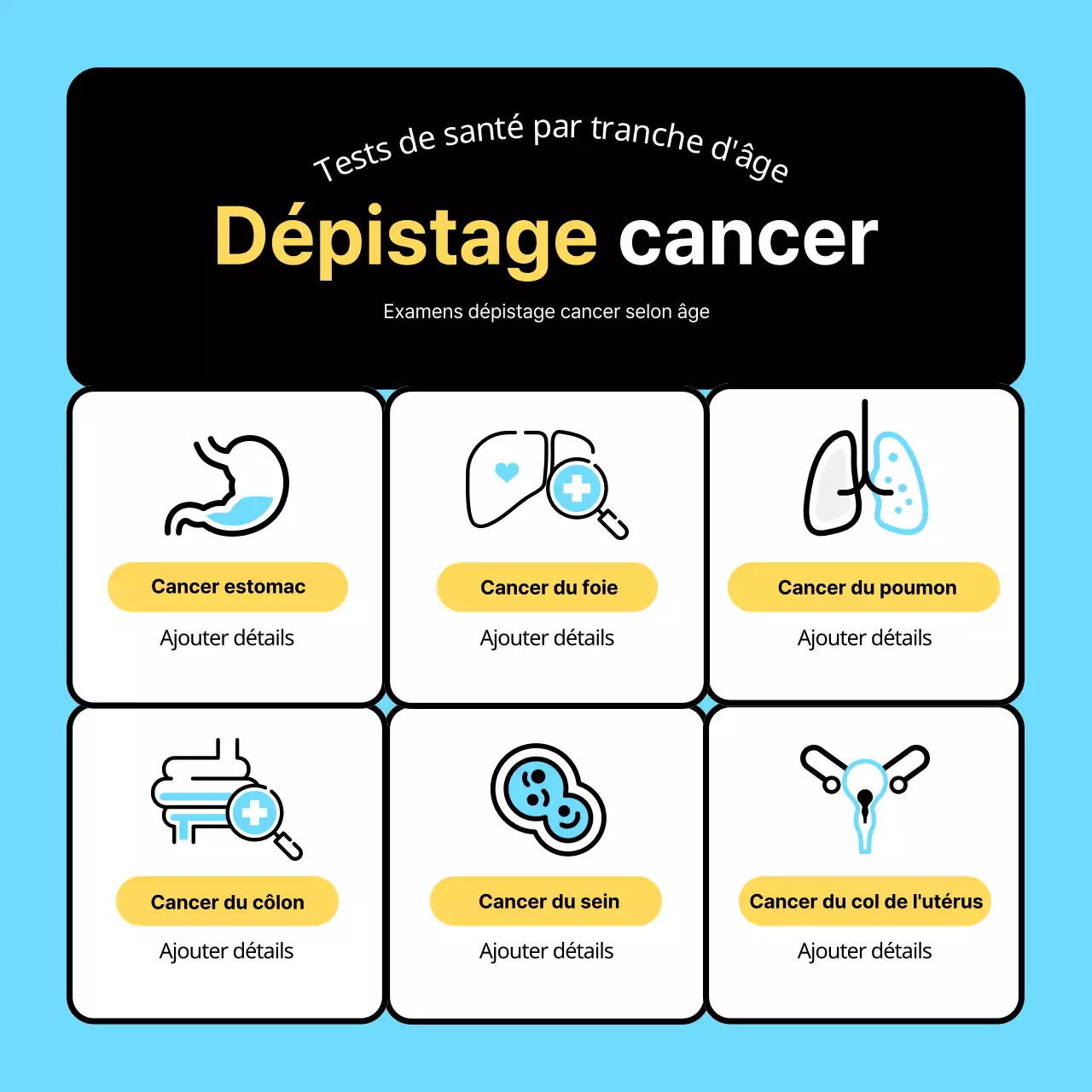 Icône 3D simple, bleu clair et noir, pour savoir qui a besoin d'un bilan de santé