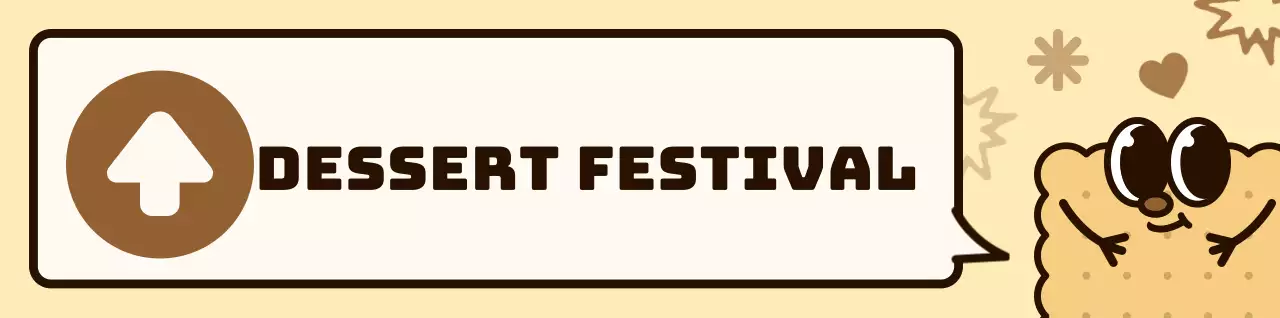 Bruin en roze kleurenschema Schattige koekjesfiguren en tekstballonnetjes in illustratiestijl Routebeschrijving naar het dessertfestival