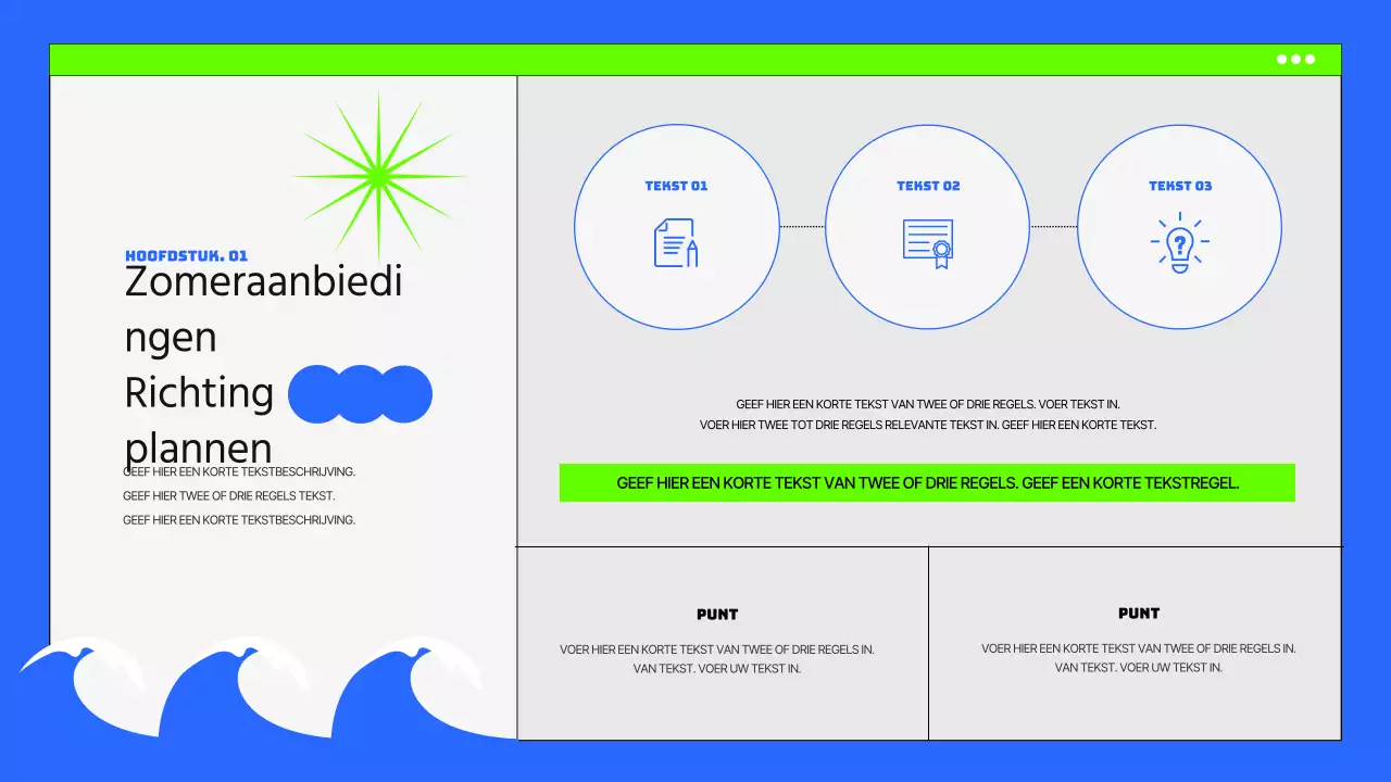 Zomer promo kort met knallen van blauw en fluorescerende kleuren