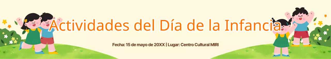 Niños en un campo sobre fondo amarillo