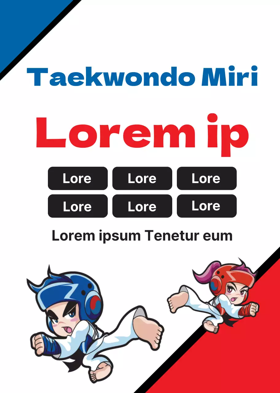 Illustration blanc-rouge-bleu Promotion de l'école de taekwondo