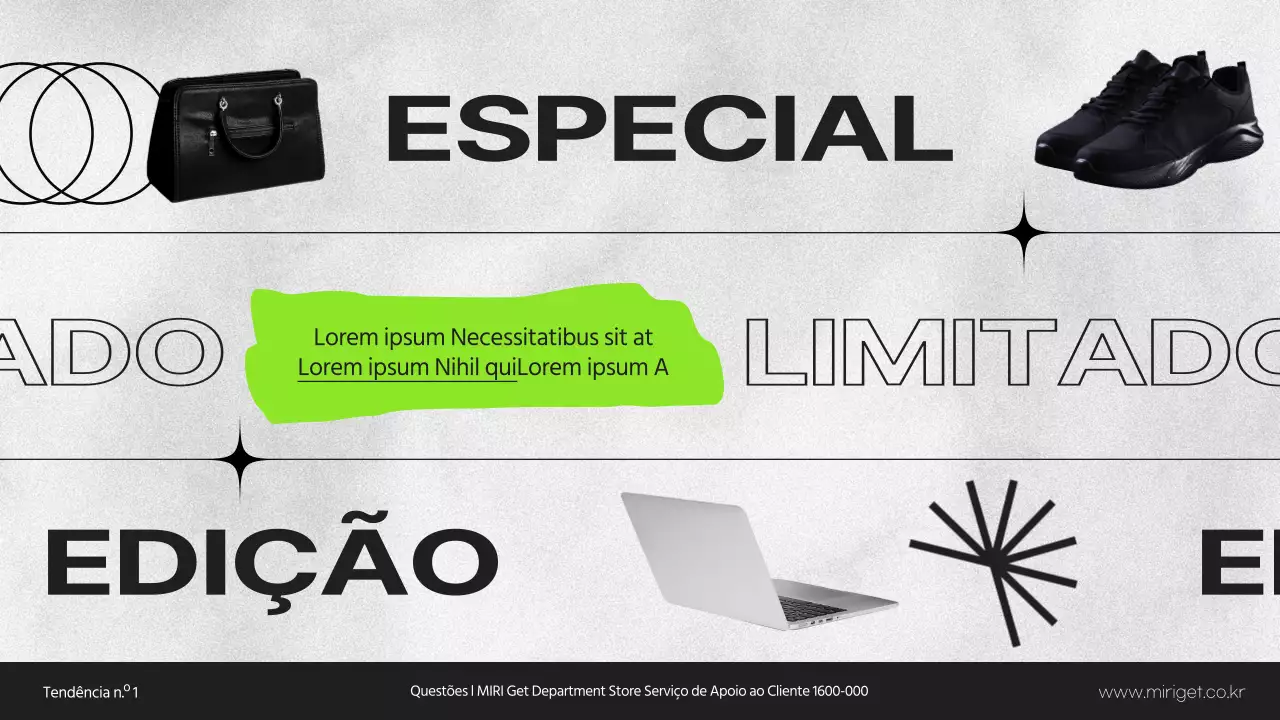 Apresentação de benefícios VIP de uma loja de departamentos a preto e branco e verde lima