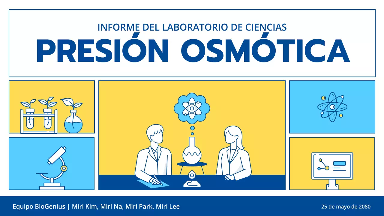 Azul claro y amarillo línea ilustración limpia experimento científico educación clase presentación tema
