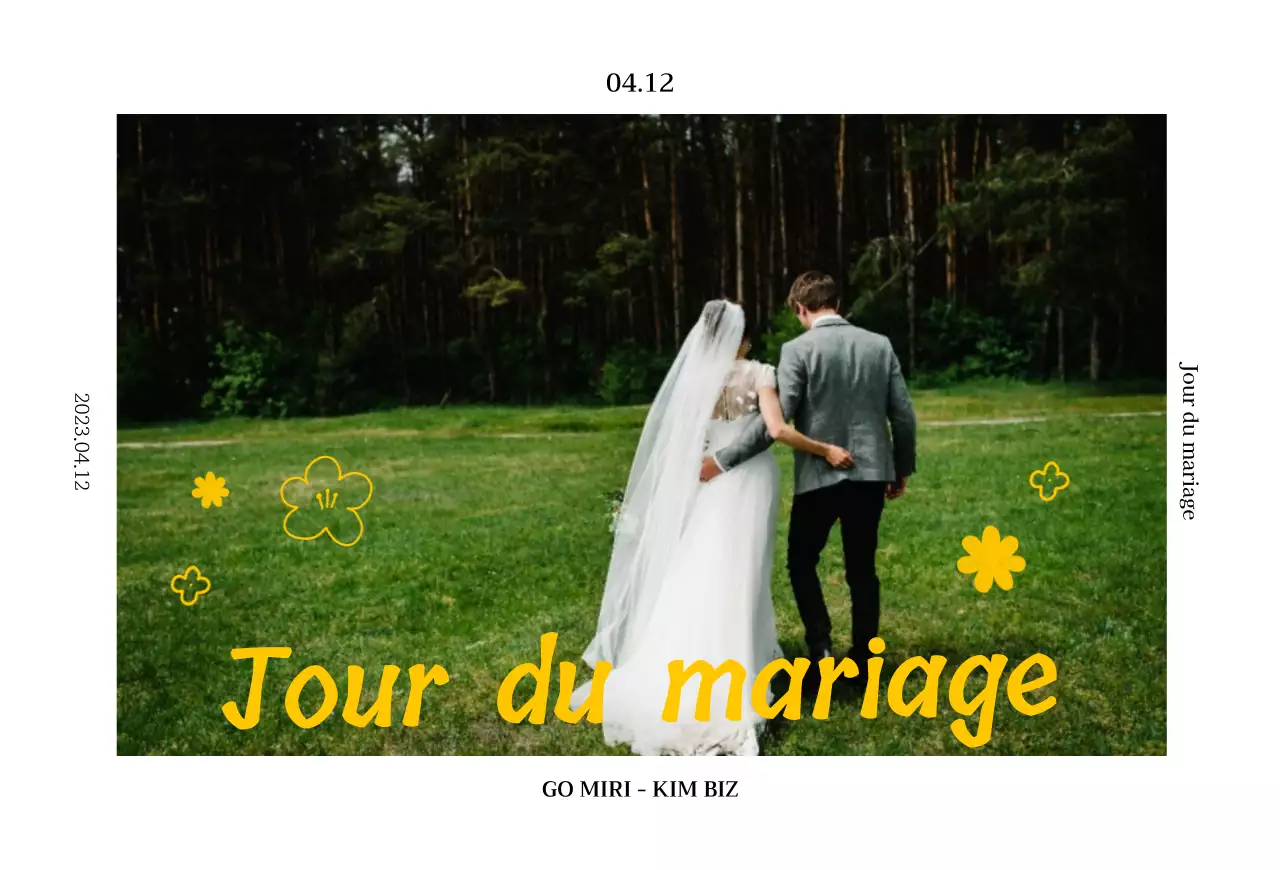 Illustration florale printanière d'un concept d'invitation de mariage en chartreuse et jaune