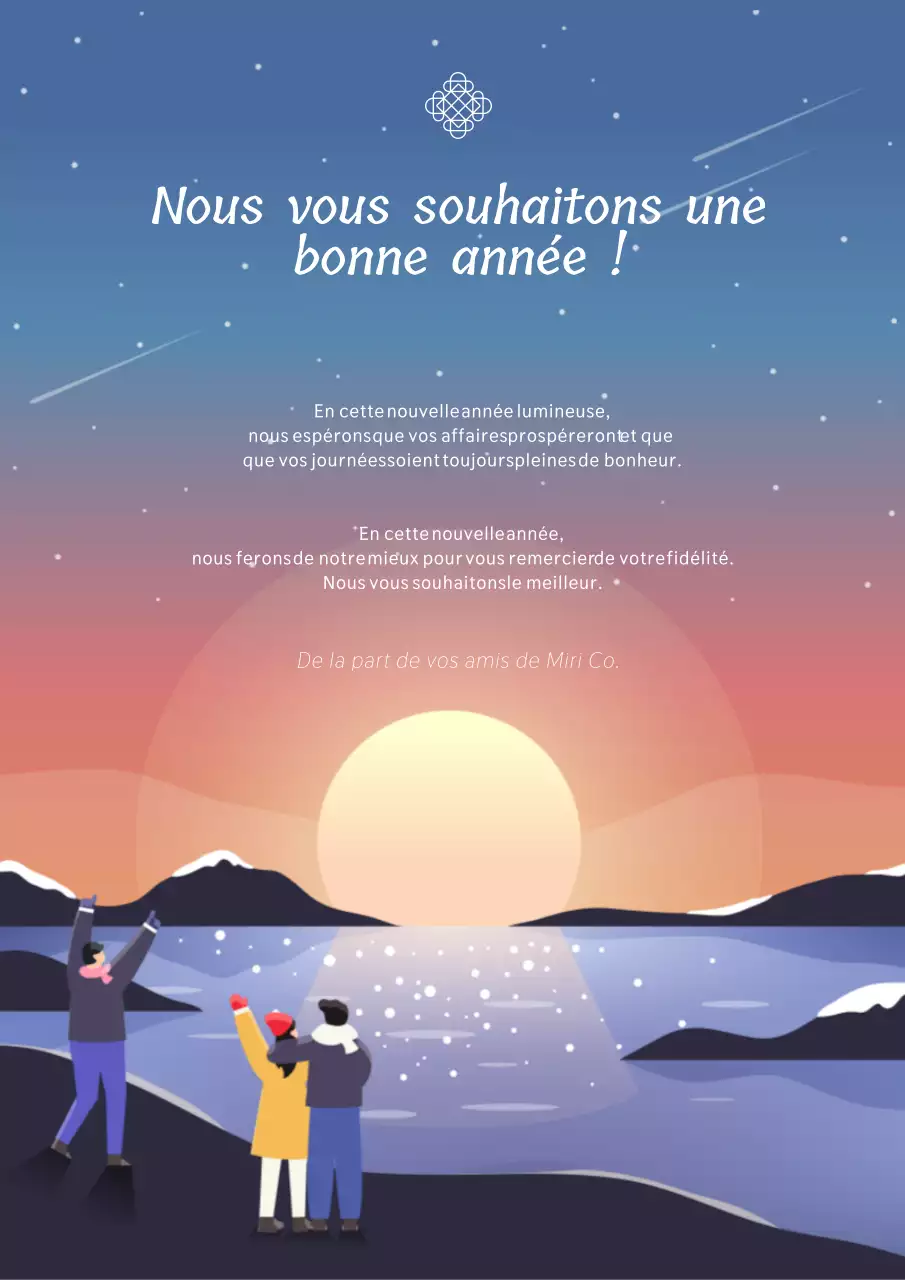 Vœux de bonne année dans un ciel rouge