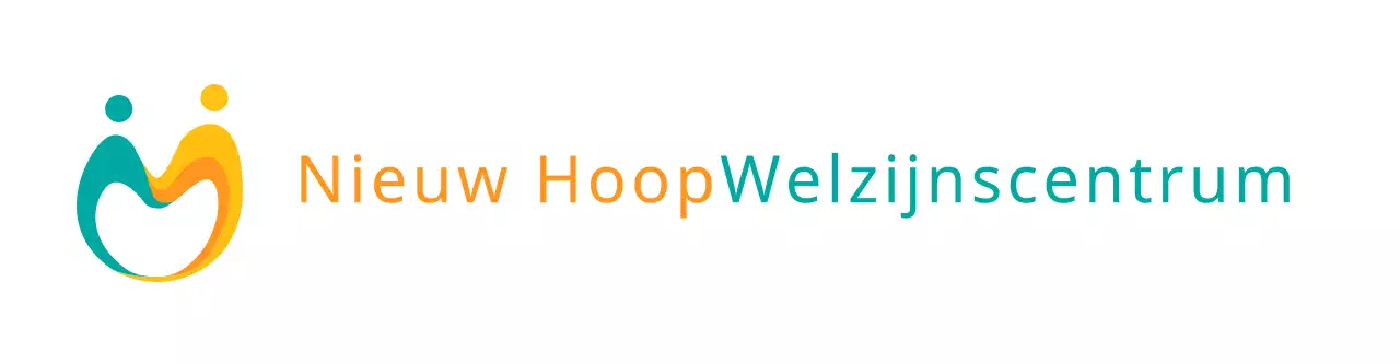 Het logo van het welzijnscentrum met het gele en turquoise symbool en je naam erop.