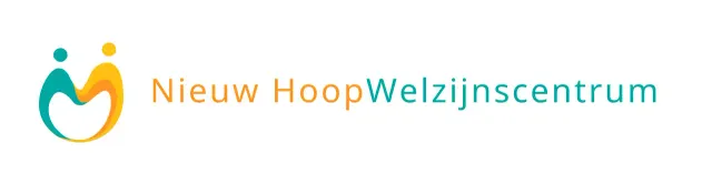 Het logo van het welzijnscentrum met het gele en turquoise symbool en je naam erop.