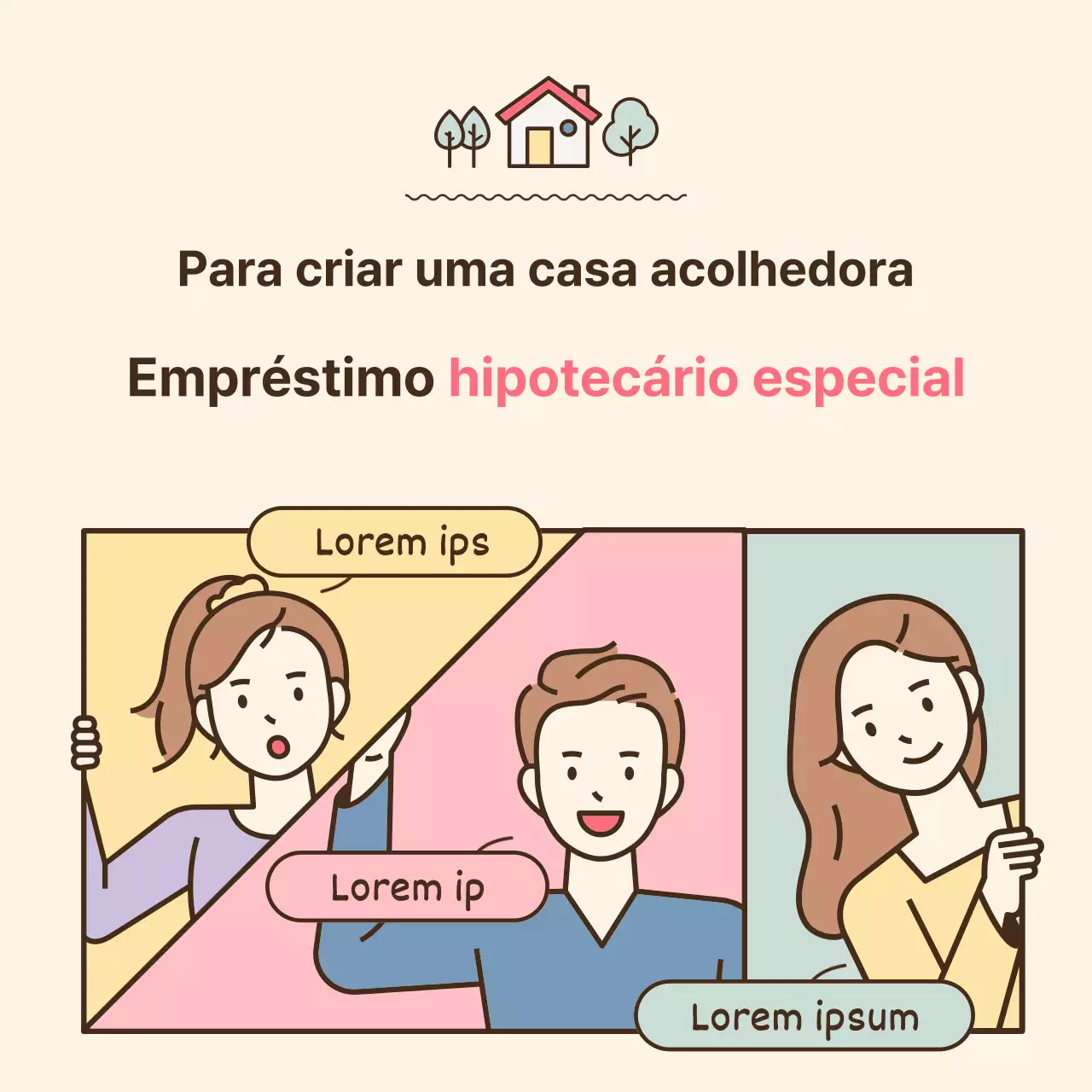 Ilustrações destacadas em tons pastel amarelos e cor-de-rosa Guia de empréstimos hipotecários especiais