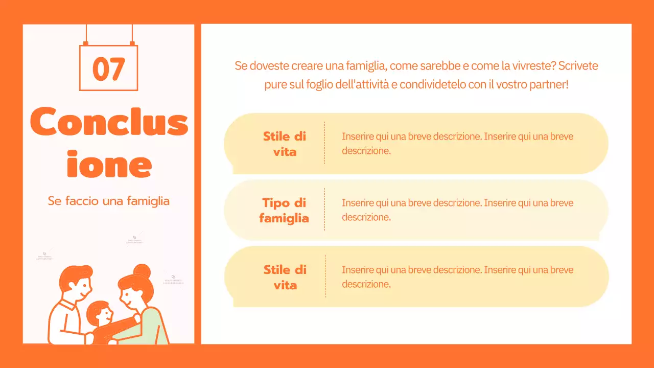 Programma di cultura familiare con simpatiche illustrazioni arancioni