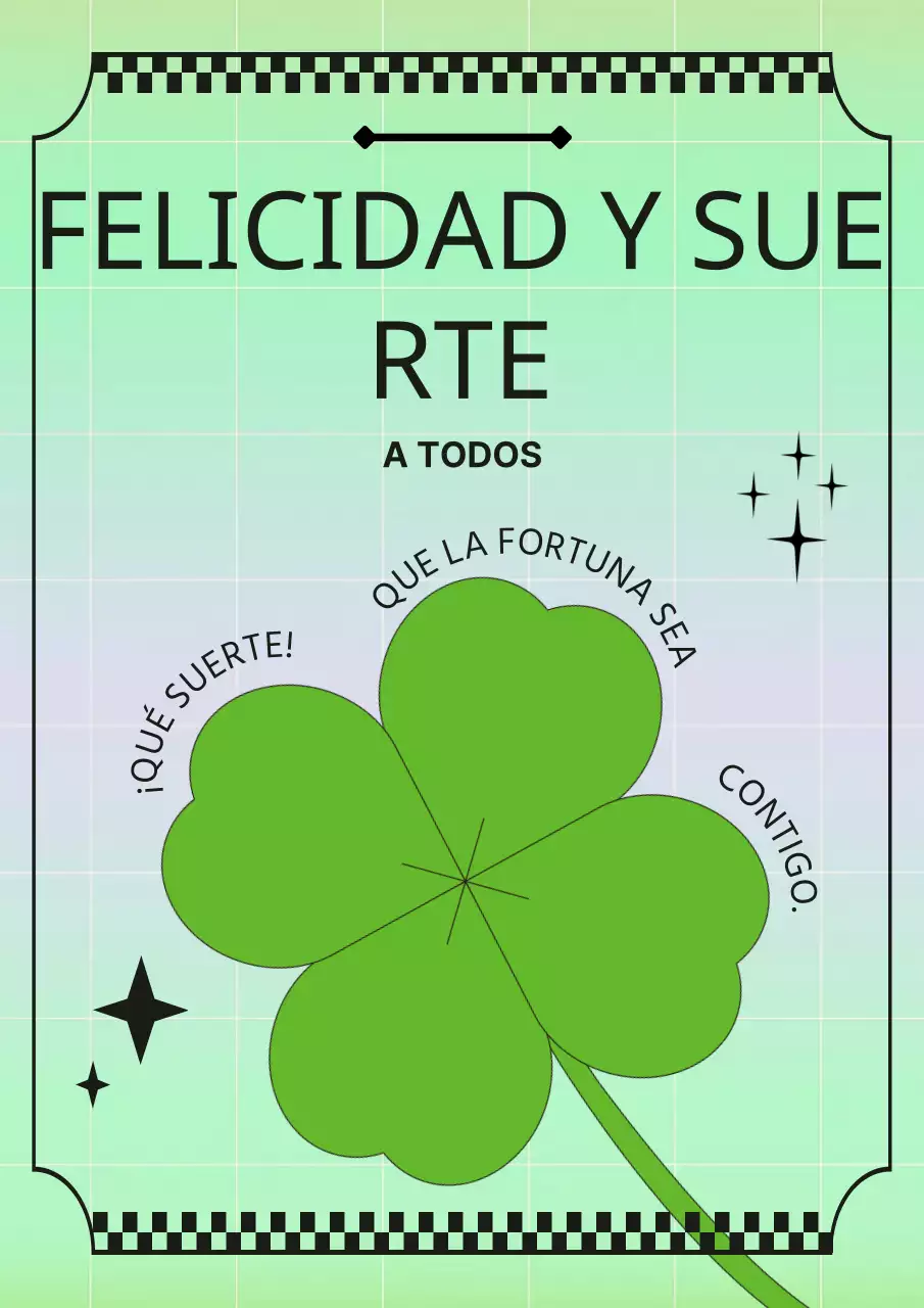 Obra de arte retro con acento de trébol verde de cuatro hojas