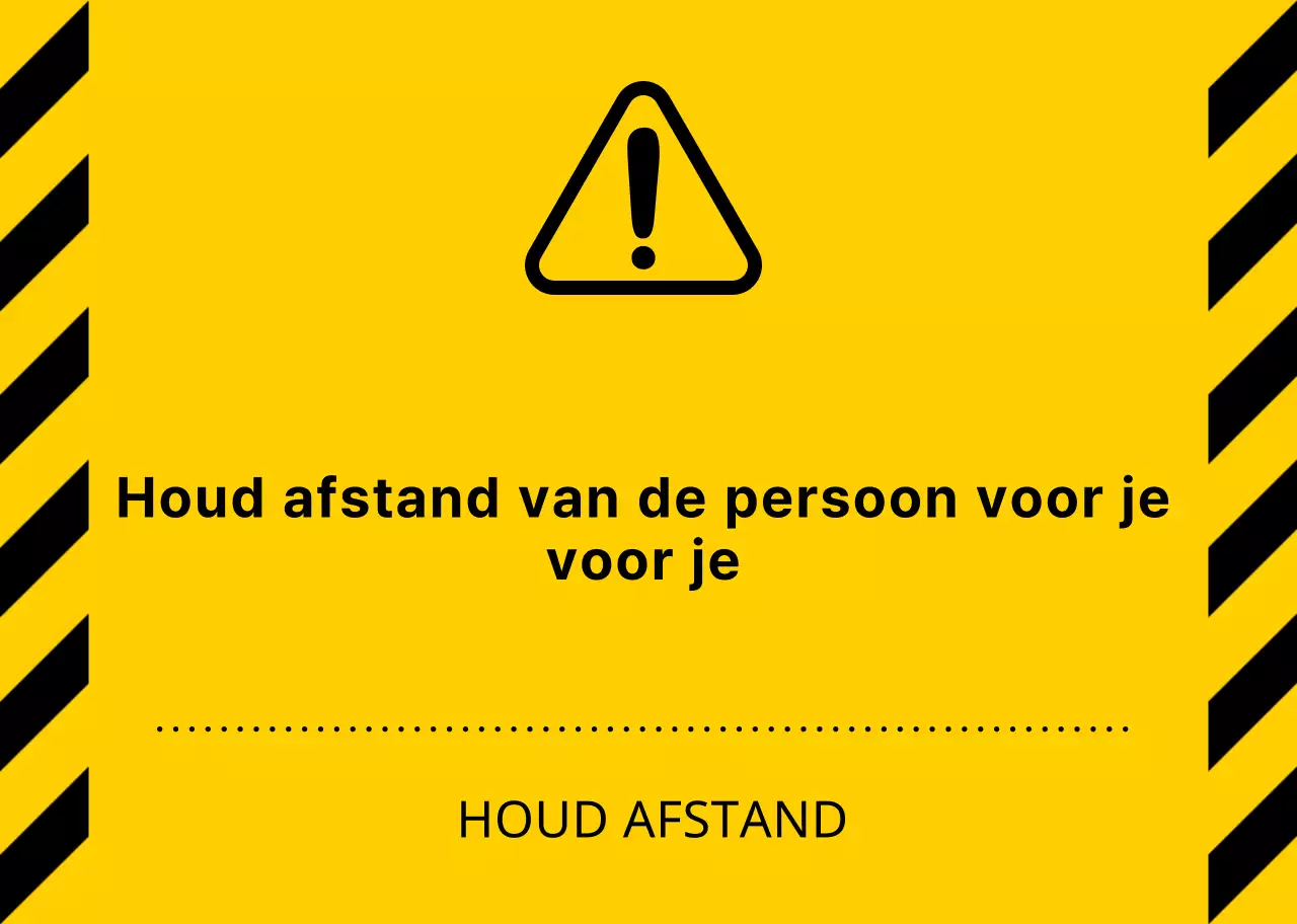 Eenvoudige, strakke combinatie van pictogrammen en tekst in geel en zwart Houd afstand waarschuwingen