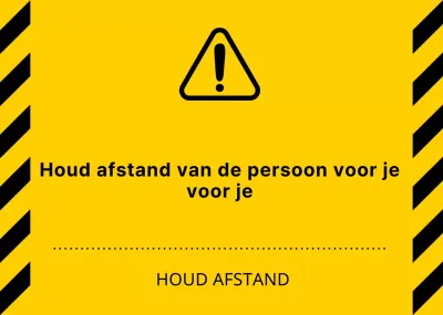 Eenvoudige, strakke combinatie van pictogrammen en tekst in geel en zwart Houd afstand waarschuwingen