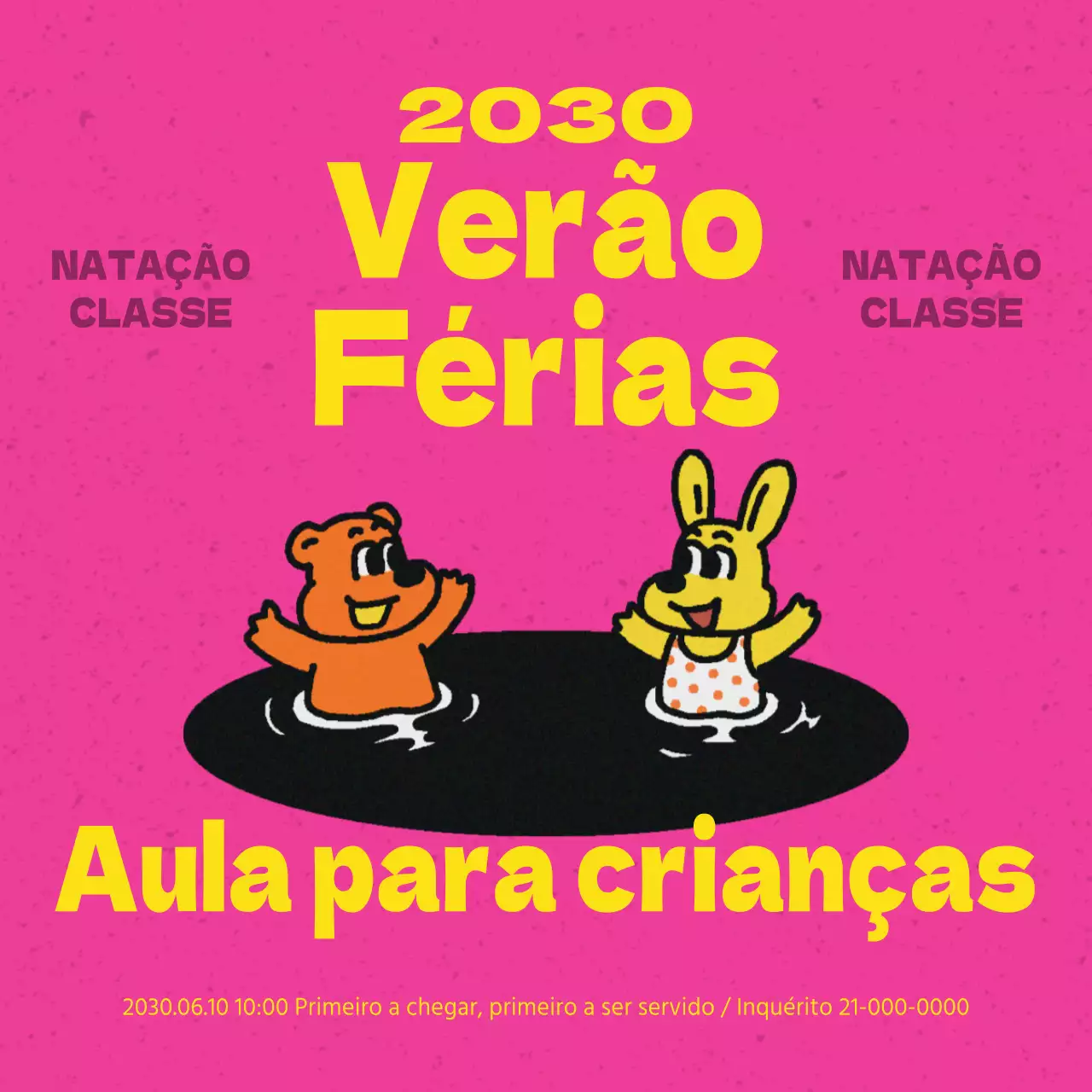 Uma bonita promoção cor-de-rosa e amarela para uma aula de natação para crianças
