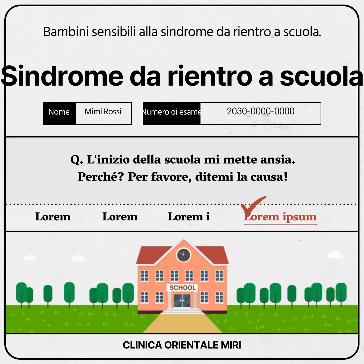 Carte d'esame grigie e verdi in tema con la sindrome del ritorno a scuola