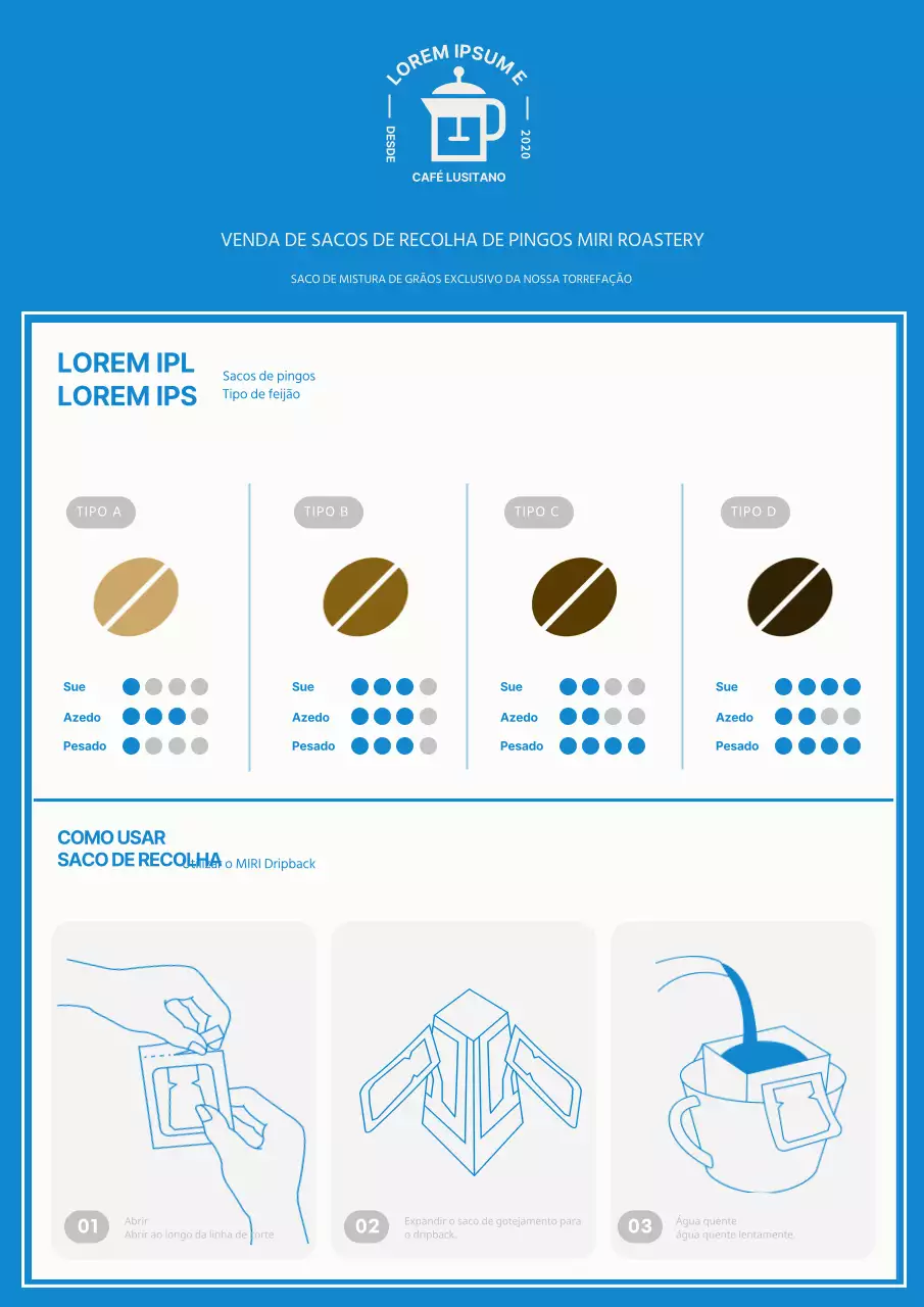 Cartaz de vendas de sacos de pingos simples azul claro para cafés
