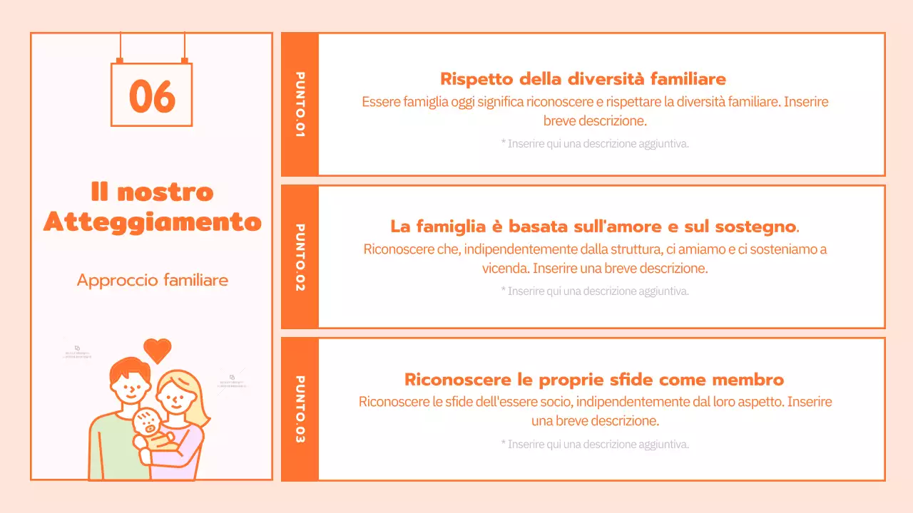Programma di cultura familiare con simpatiche illustrazioni arancioni