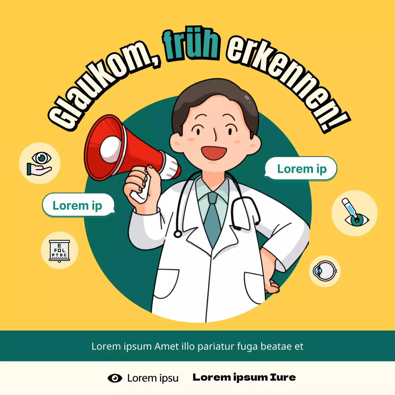 Glaukom erklärt in einem gelben und grünen Illustrationskonzept