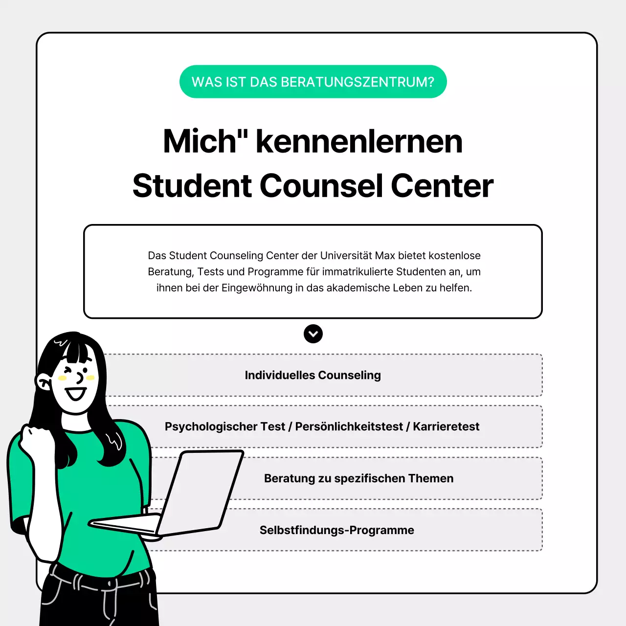 Wie man das graue und grüne saubere Studentenberatungszentrum nutzt