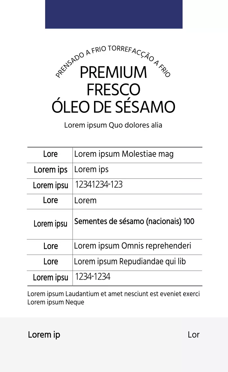 Rótulo de informação alimentar do óleo de sésamo simples branco azul-marinho