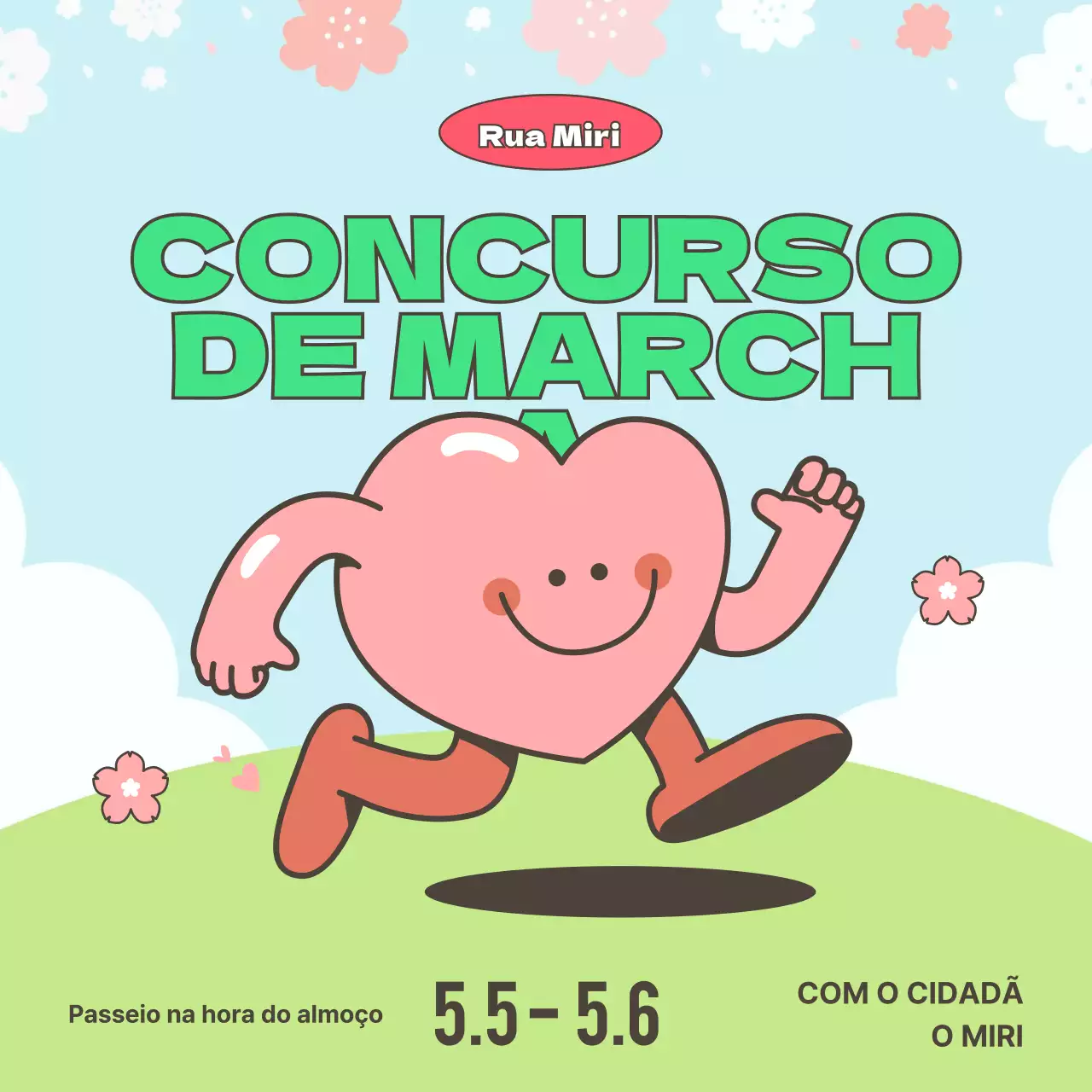 Uma ilustração kitsch da primavera com um fundo azul claro e chartreuse