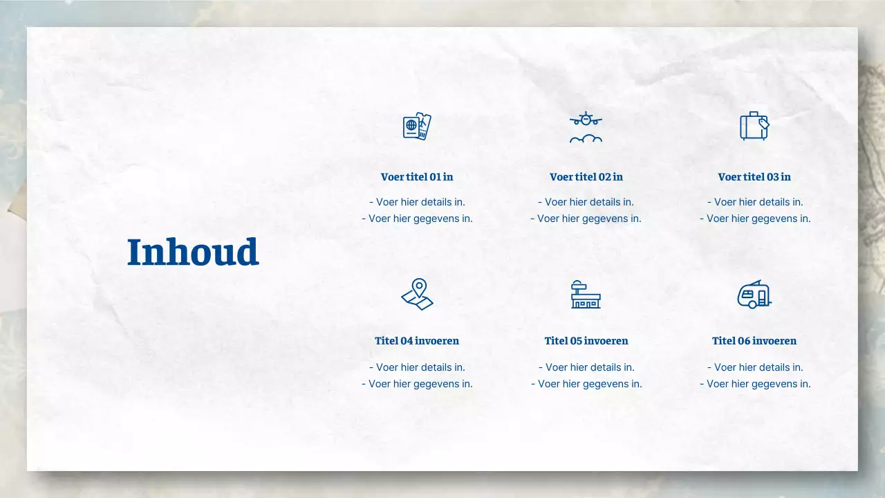 Een ansichtkaartachtig reisbureau in blauw en pastel