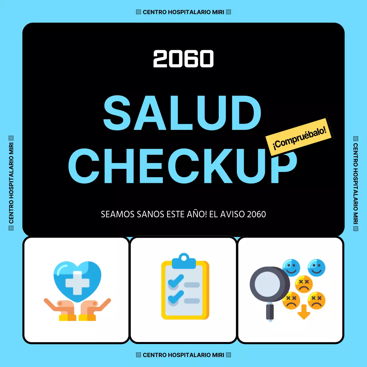 Sencillo icono 3D azul claro y negro para ver quién necesita un chequeo médico